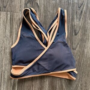 Women's Cross-Back Sports Bra - Navy and Tan